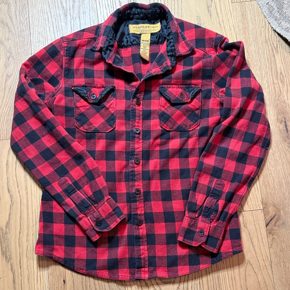 Men's Red and Black Plaid Button Down Shirt